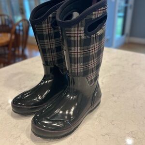 Bogs Black and Purple Plaid Rain Boots